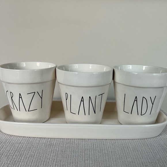 Rae Dunn “crazy plant lady” decorative 3 planter set with tray - Picture 1 of 9